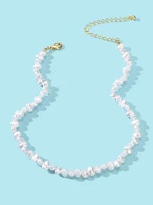 仿珍珠裝飾珠串項鍊 - 白色 - 查看 2