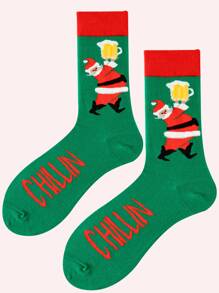 1 Par De Calcetines Hasta La Pantorrilla De Papá Noel Para Hombres - Multicolor - Ver 2