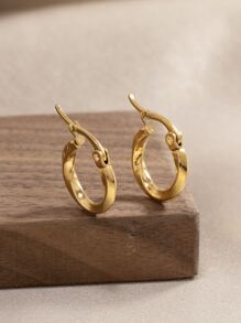 扭結設計圓耳環 - 金黃色 - 查看 1