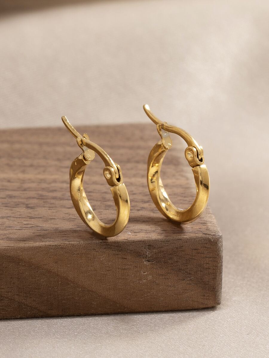 扭結設計圓耳環 - 金黃色 - 查看 1