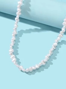 仿珍珠裝飾珠串項鍊 - 白色 - 查看 4