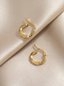 扭結設計圓耳環 - 金黃色 - 查看 3