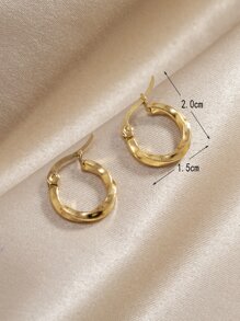 扭結設計圓耳環 - 金黃色 - 查看 4