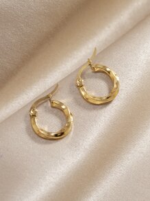 扭結設計圓耳環 - 金黃色 - 查看 5