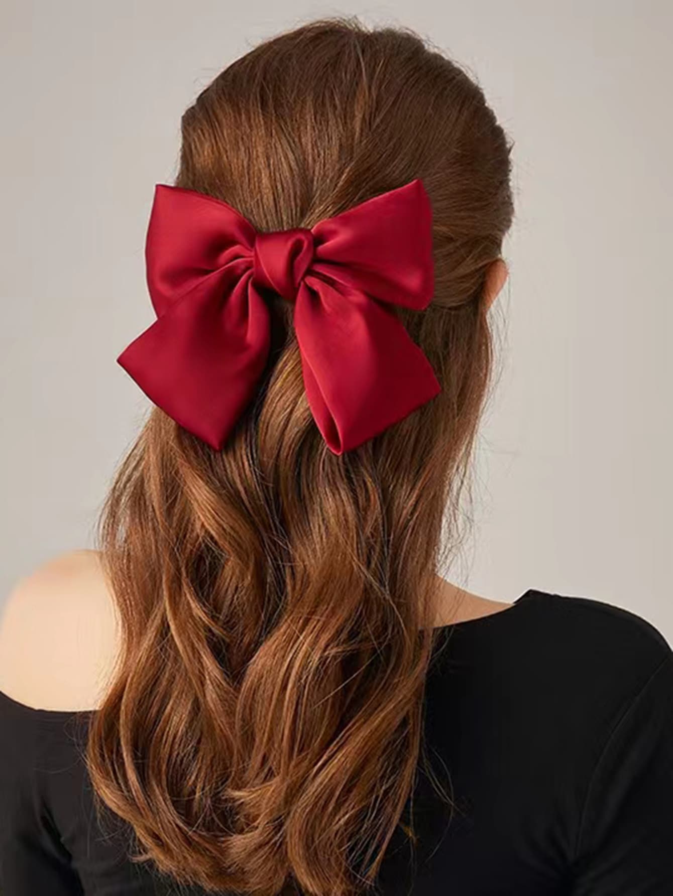 Clip francés con decoración de lazo, clip para el cabello lindo para el Día de San Valentín - Rojo - Ver 1