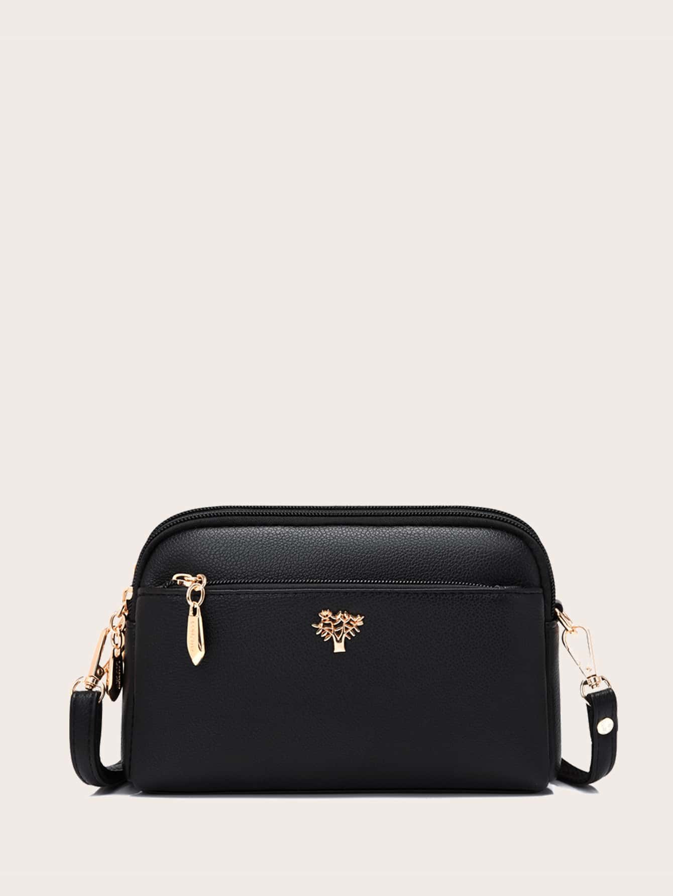 Solid Color Minimalist Square Bag For Business/Commute/Work/Office - Black - View 1