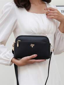 Solid Color Minimalist Square Bag For Business/Commute/Work/Office - Black - View 2