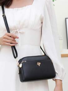 Solid Color Minimalist Square Bag For Business/Commute/Work/Office - Black - View 3