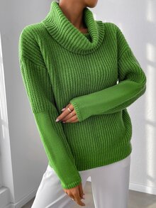 Cowl Neck Drop Shoulder Jumper - Lime Green - View 4