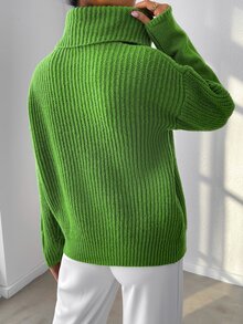 Cowl Neck Drop Shoulder Jumper - Lime Green - View 2
