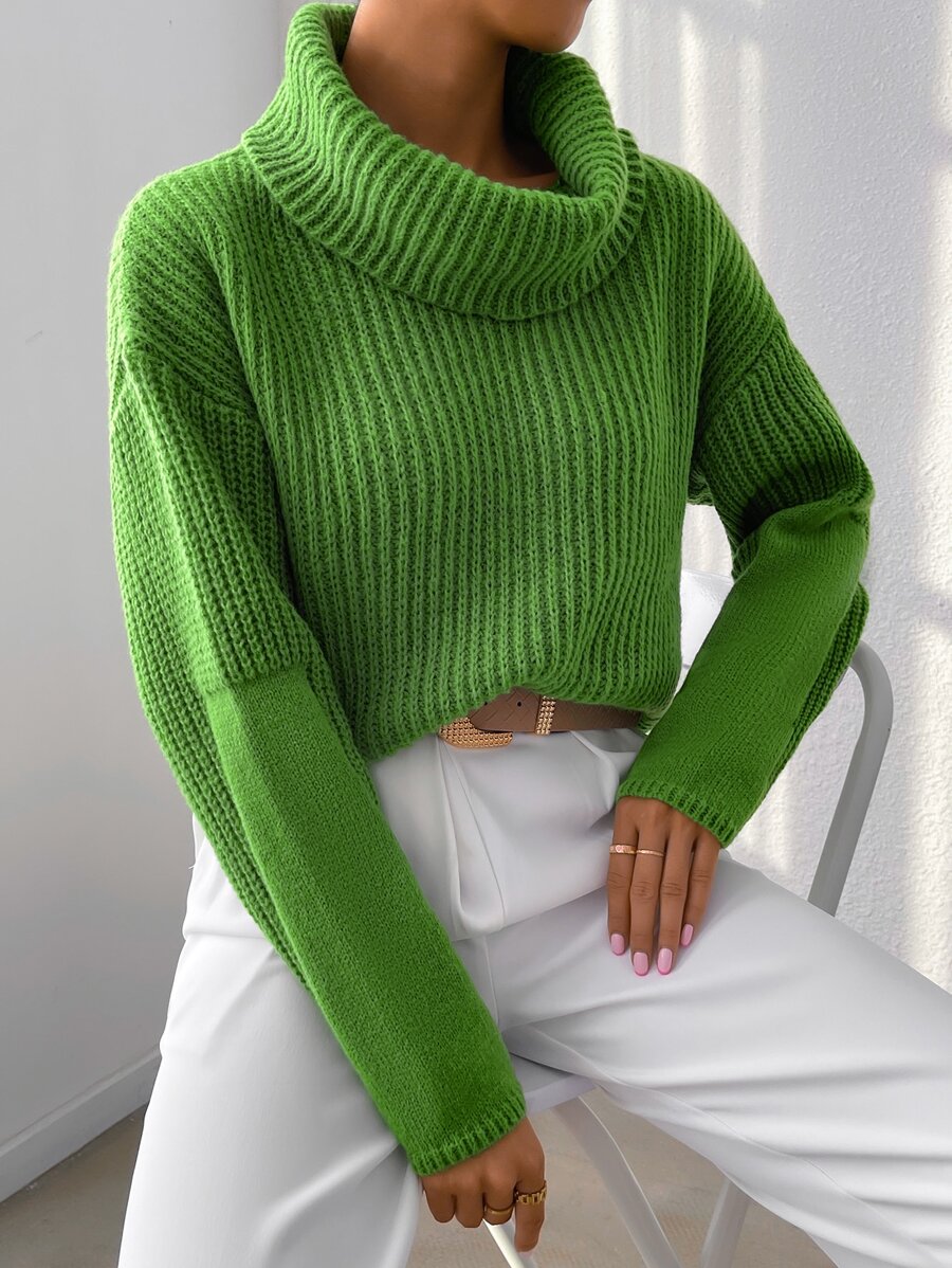 Cowl Neck Drop Shoulder Jumper - Lime Green - View 1
