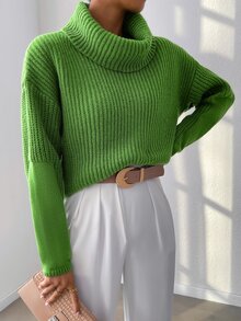 Cowl Neck Drop Shoulder Jumper - Lime Green - View 5
