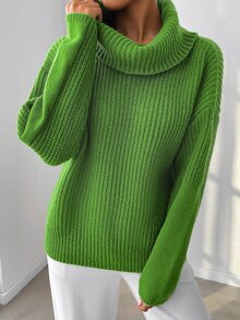 Cowl Neck Drop Shoulder Jumper - Lime Green - View 6