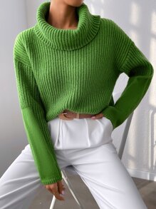 Cowl Neck Drop Shoulder Jumper - Lime Green - View 3