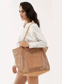 極簡風格鏤空海灘包 - 棕色 - 查看 1