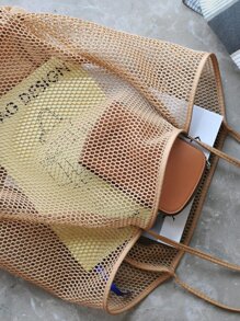 極簡風格鏤空海灘包 - 棕色 - 查看 5