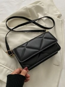 Mini Geometric Quilted Square Bag - Black - View 1