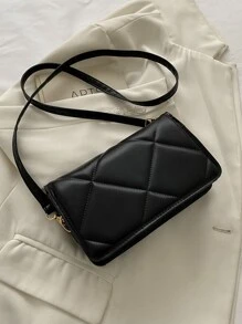 Mini Geometric Quilted Square Bag - Black - View 2