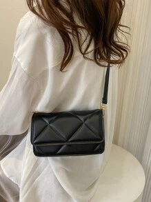 Mini Geometric Quilted Square Bag - Black - View 7