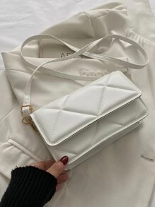 Mini Geometric Quilted Square Bag - White - View 1