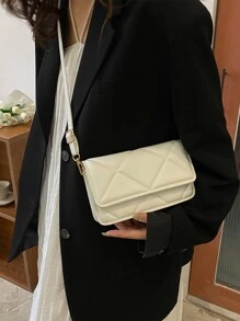 Mini Geometric Quilted Square Bag - White - View 5