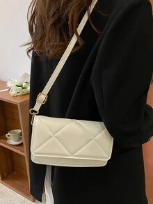 Mini Geometric Quilted Square Bag - White - View 6