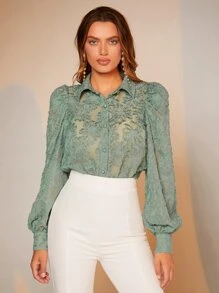 BizChic 提花燈籠袖雪紡襯衫