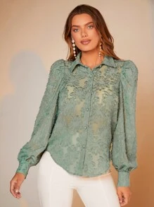 BizChic 提花燈籠袖雪紡襯衫