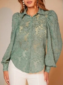 BizChic 提花燈籠袖雪紡襯衫