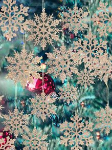 18 piezas Decoración copo de nieve árbol de Navidad - Oro rosa - Ver 1