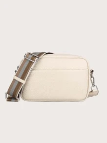 Yogodlns Women PU Leather Zipper Purse - Square Crossbody Bag With Litchi Pattern Minimalist Square Bag Small Solid Color Crossbody Bag, Simple Faux Leather Square Purse, Shoulder Bag For Women - Beige - View 3