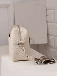 Yogodlns Women PU Leather Zipper Purse - Square Crossbody Bag With Litchi Pattern Minimalist Square Bag Small Solid Color Crossbody Bag, Simple Faux Leather Square Purse, Shoulder Bag For Women - Beige - View 4