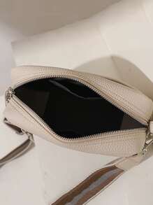 Yogodlns Women PU Leather Zipper Purse - Square Crossbody Bag With Litchi Pattern Minimalist Square Bag Small Solid Color Crossbody Bag, Simple Faux Leather Square Purse, Shoulder Bag For Women - Beige - View 5