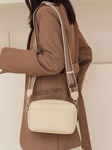 Yogodlns Women PU Leather Zipper Purse - Square Crossbody Bag With Litchi Pattern Minimalist Square Bag Small Solid Color Crossbody Bag, Simple Faux Leather Square Purse, Shoulder Bag For Women - Beige - View 6