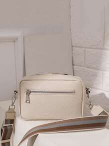 Yogodlns Women PU Leather Zipper Purse - Square Crossbody Bag With Litchi Pattern Minimalist Square Bag Small Solid Color Crossbody Bag, Simple Faux Leather Square Purse, Shoulder Bag For Women - Beige - View 2