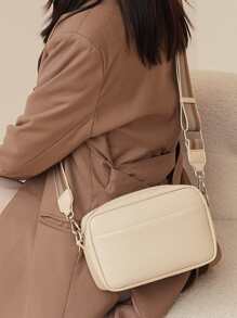 Yogodlns Women PU Leather Zipper Purse - Square Crossbody Bag With Litchi Pattern Minimalist Square Bag Small Solid Color Crossbody Bag, Simple Faux Leather Square Purse, Shoulder Bag For Women - Beige - View 7