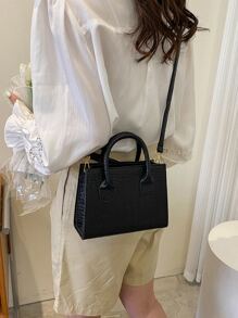 Túi vuông in hình cá sấu nhẹ, giản dị dành cho doanh nhân dành cho nữ tuổi teen Sinh viên đại học, tân binh và nhân viên cổ trắng Hoàn hảo cho văn phòng, đại học, công việc, kinh doanh, đi làm, ngoài trời, du lịch, đi chơi - màu đen - Xem 3