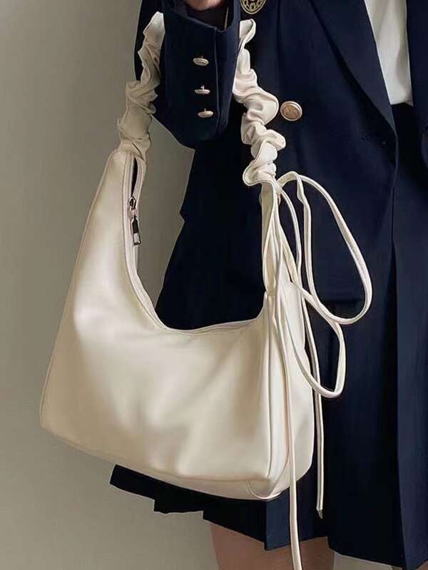 Korean Fashion Versatile Girl's Commuter Soft High-Quality Pleated Leather Cloud Shoulder Bag, Large Capacity Adjustable Strap, Suitable For Spring/Summer Casual, Party, Gift