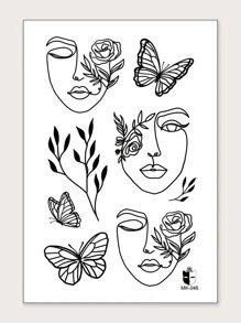 1sheet Butterfly & Figure Graphic Tattoo Sticker - Black - View 2