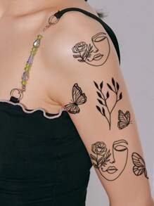 1sheet Butterfly & Figure Graphic Tattoo Sticker - Black - View 3