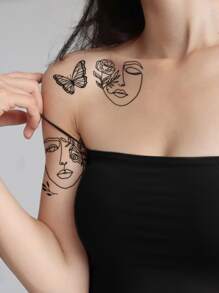 1sheet Butterfly & Figure Graphic Tattoo Sticker - Black - View 4