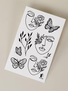 1sheet Butterfly & Figure Graphic Tattoo Sticker - Black - View 5