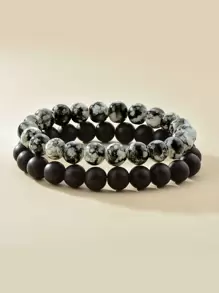 2pcs Stone Beaded Bracelet - Multicolor - View 1