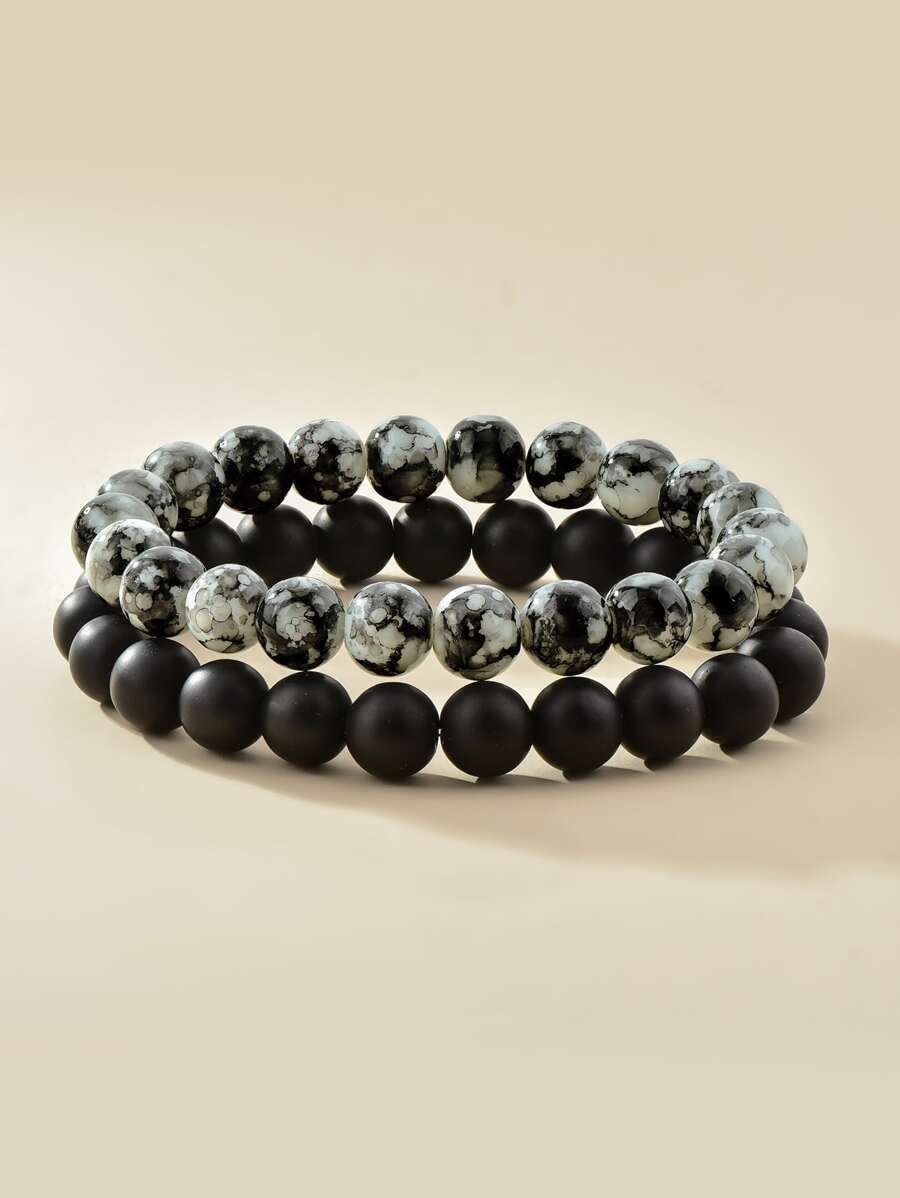 2pcs Stone Beaded Bracelet - Multicolor - View 1