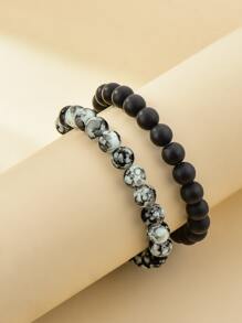 2pcs Stone Beaded Bracelet - Multicolor - View 2