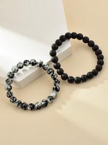 2pcs Stone Beaded Bracelet - Multicolor - View 4