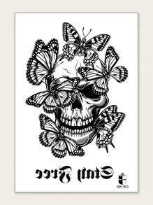 1 tấm Hình xăm đầu lâu & hình con bướm - màu đen - Xem 1