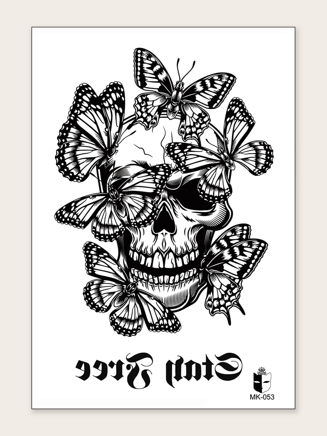 1 tấm Hình xăm đầu lâu & hình con bướm - màu đen - Xem 1