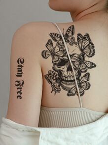 1 tấm Hình xăm đầu lâu & hình con bướm - màu đen - Xem 2