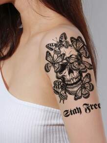 1 tấm Hình xăm đầu lâu & hình con bướm - màu đen - Xem 3